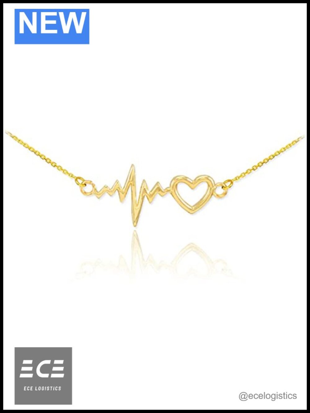 14k Yellow Gold Heartbeat Open Heart Pendant Necklace 16in Chain